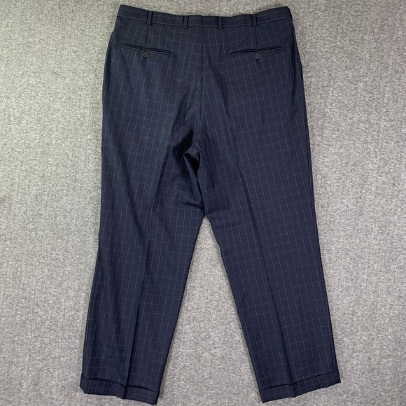 Loro Piana 2 Piece Suit Men 48L Navy Windowpane Wool VTG 38x30 Pleated